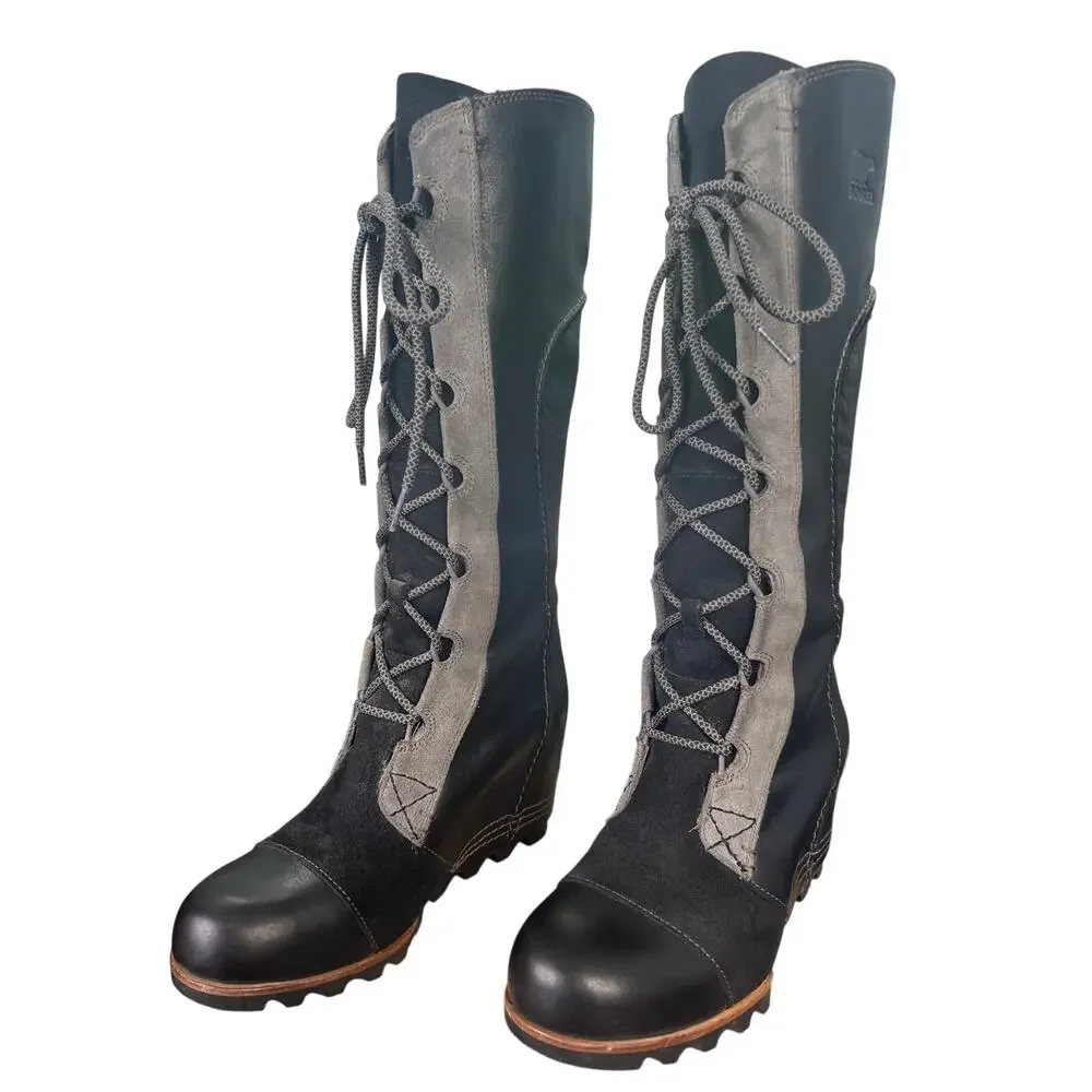 Sorel Women’s Cate The Great Black Leather Wedge Riding Boot Size US 8